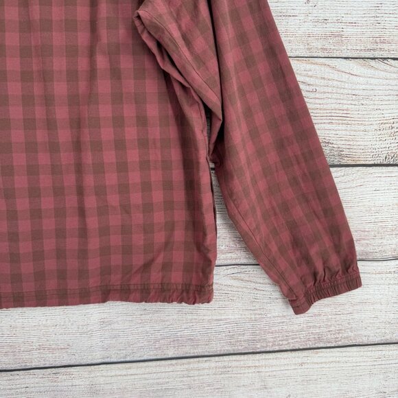 prAna Snap Down Hooded Long Sleeve Shirt‎ Women's Size M Red/Brown Checkered - Picture 13 of 13